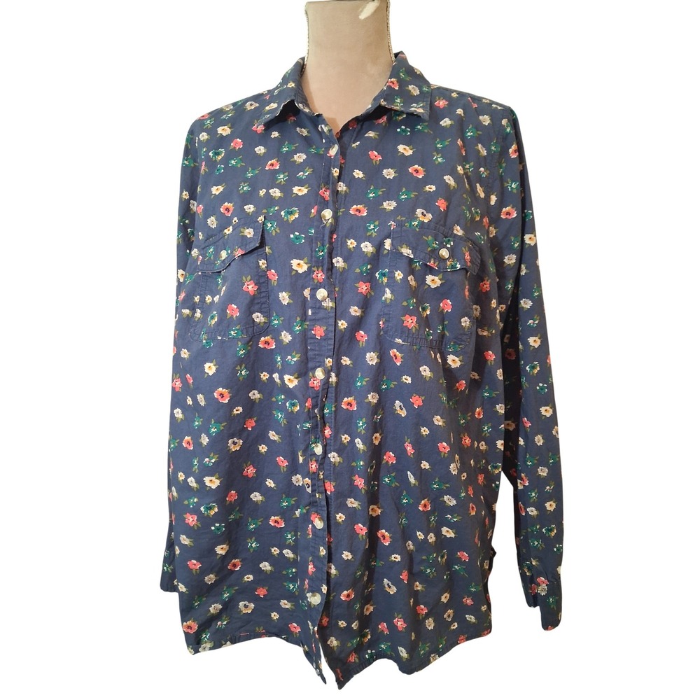 Sonoma Life + Style Navy Floral Button Down Shirt Plus 1X Cotton Long Sleeve